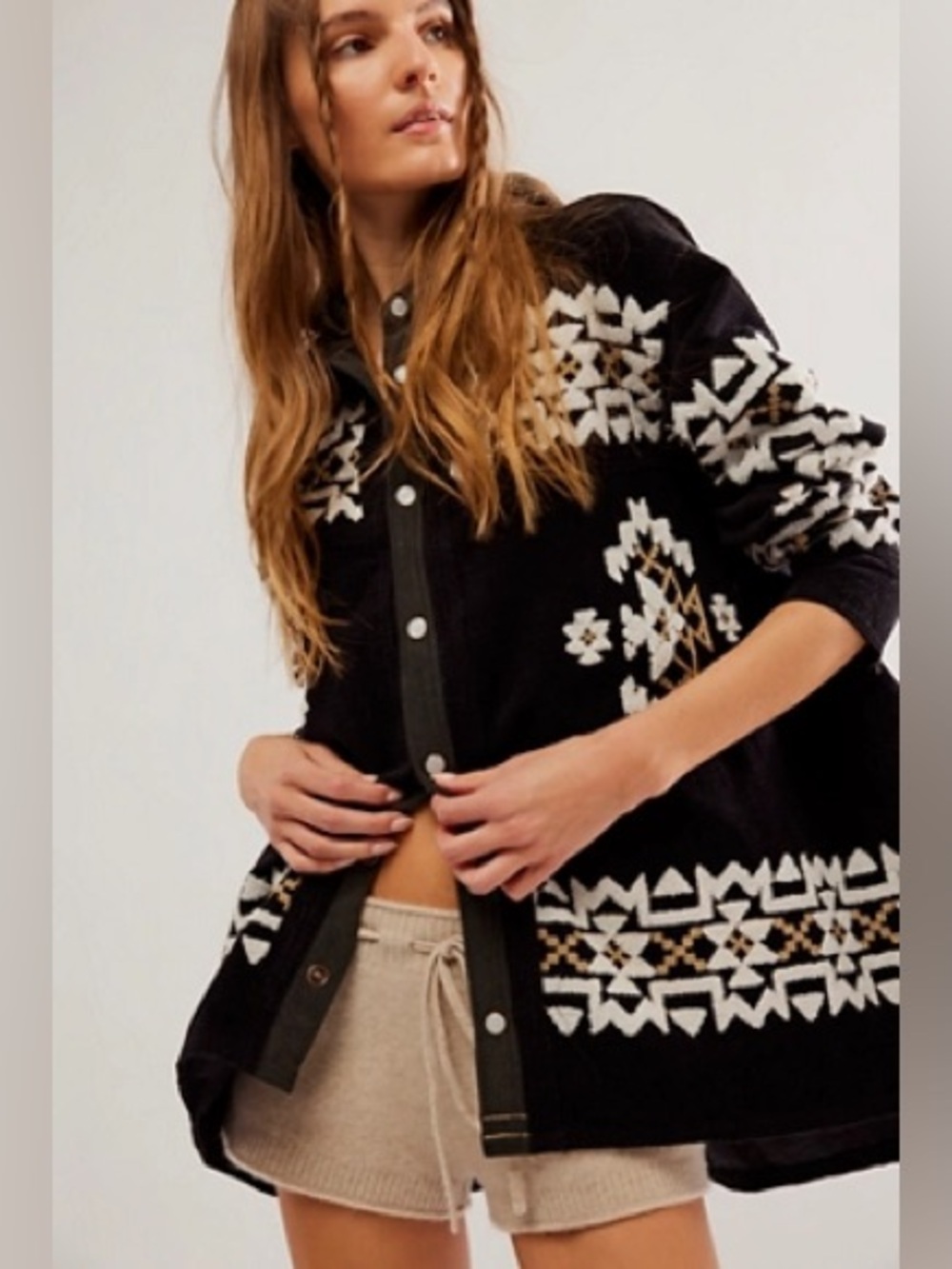 We The Free Cozy Up Embroidered Button-Front Jacket